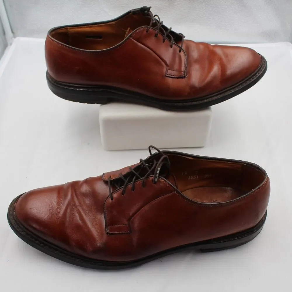 Vintage Allen Edmonds Warton Men 12 Plain Toe Derby Brown Leather Vibram Sole